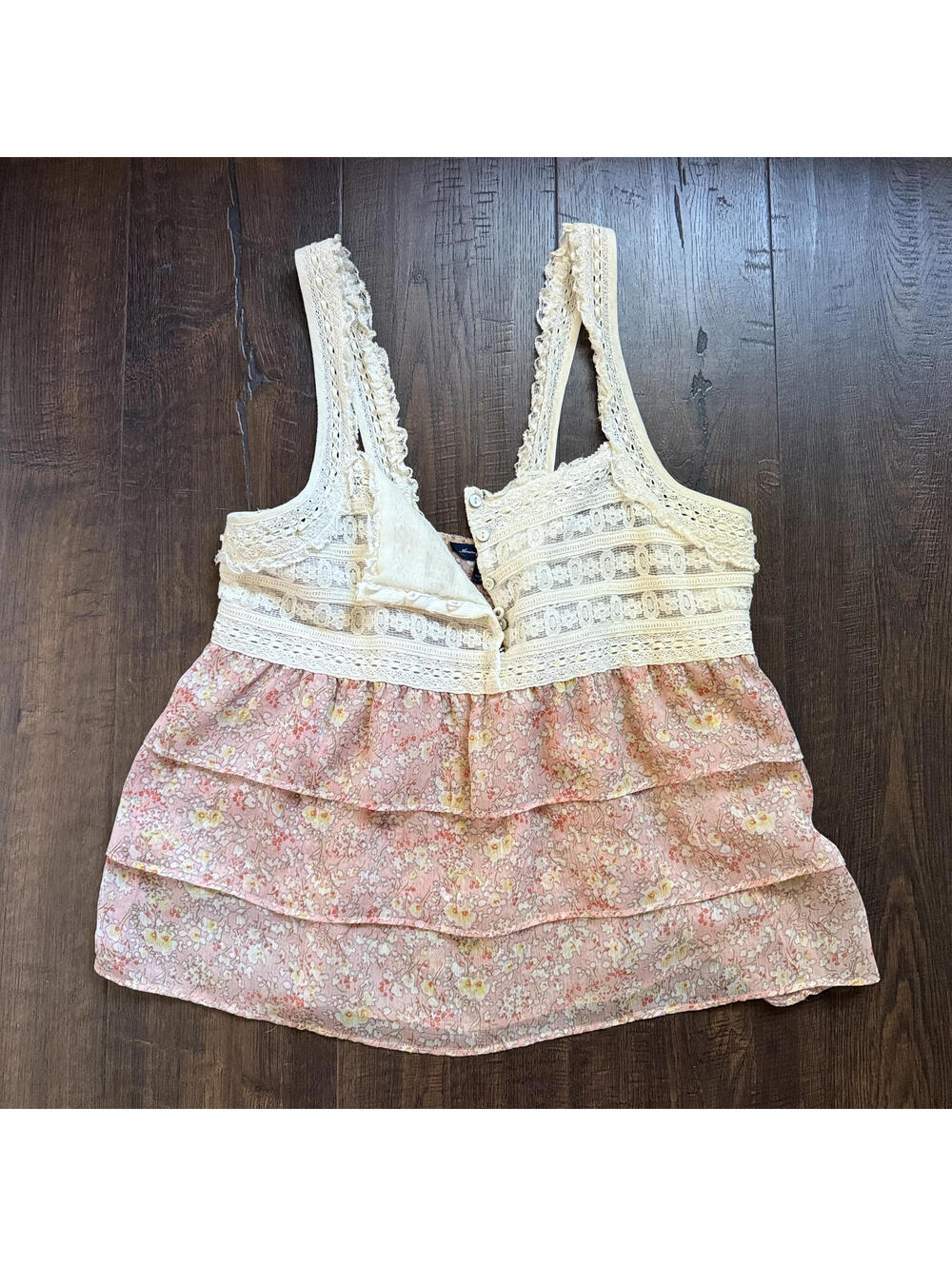 Vintage Y2k 00s Floral White Lace Tank American Eagle Babydoll M Cottage